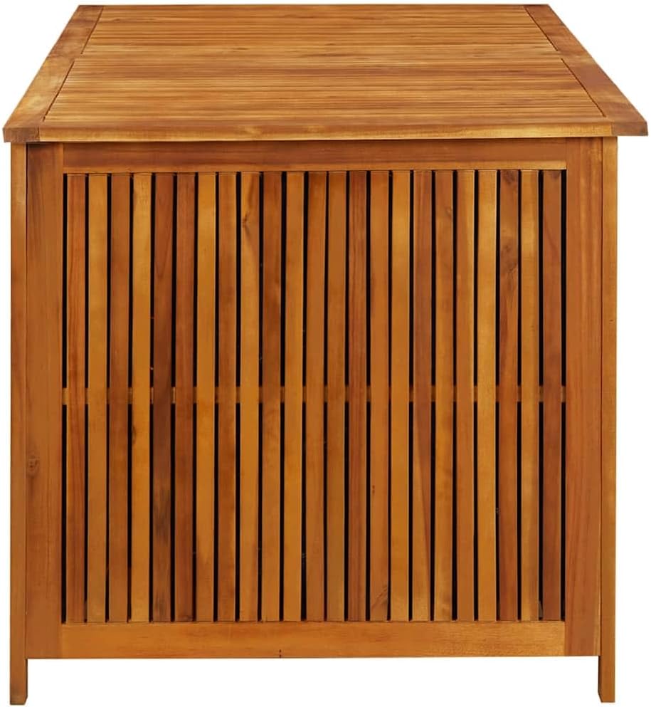 Solid Acacia Wood Patio Storage Box 59.1x31.5x29.5 Inches, Outdoor Garden Storage Box with Waterproof Zippered Bag and Gas-Lift Lid, Bench and Side Table