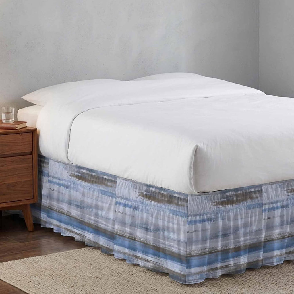 Grey Blue Paint Bed Skirt Queen Size 16" Drop Watercolor Abstract Light Blue Stripes Ruffled Wrap Around Bed Skirts Adjustable Elastic Bedskirt Dust Ruffle for Queen King California King Bed