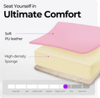 N-GEN GAMING Video Gaming Chair with Footrest Lumbar Support for Home Office High Back Recliner Height Adjustable Ergonomic Comfy Leather Computer Desk Chair (Leather Pink)
