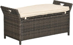 Outdoor Storage Bench with Cushioned Seat – Weather-Resistant Woven Rattan Box for Patio, Deck, Poolside and Garden Use