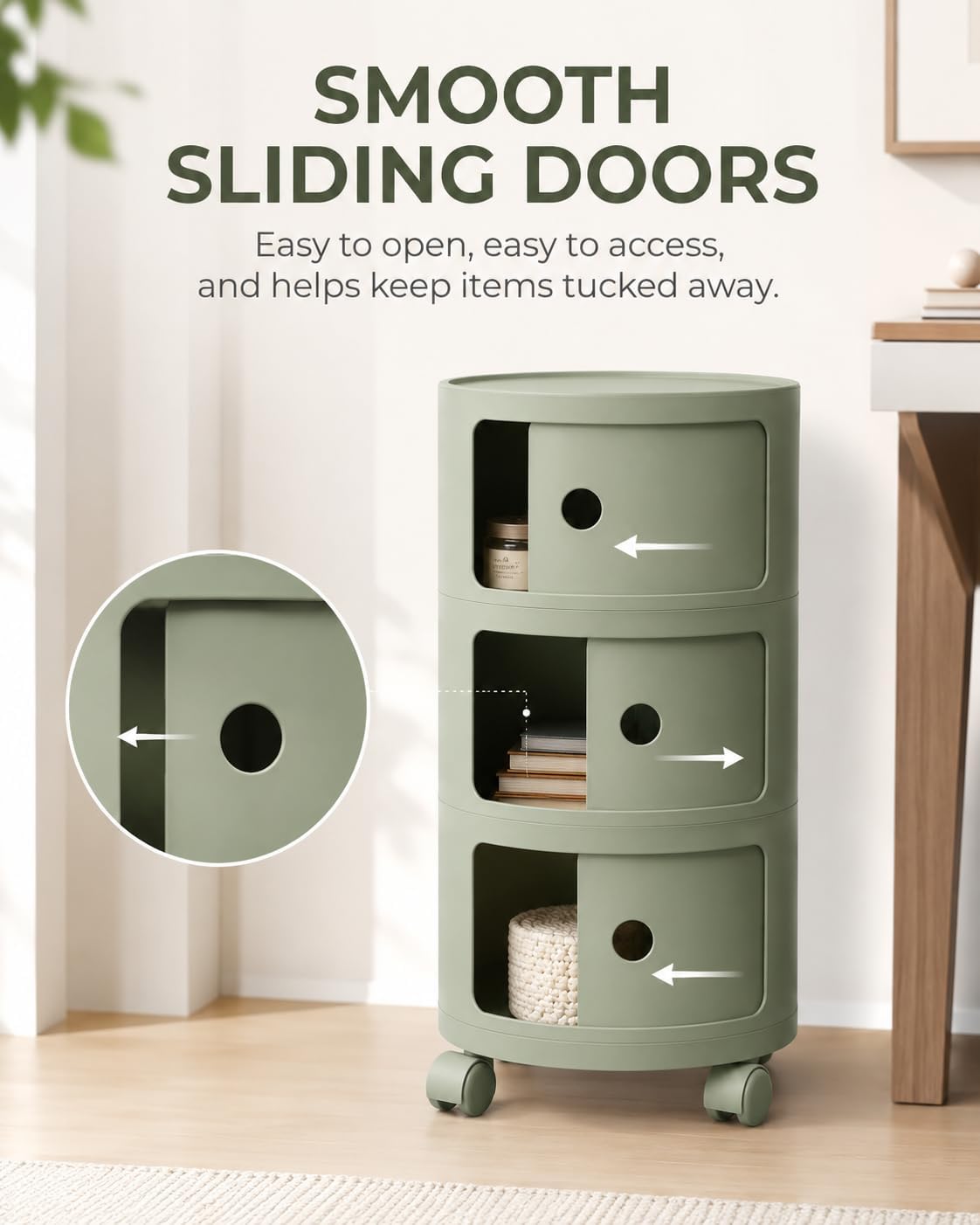 3 Tier Rounded Cabinet,Round Nightstand Detachable End Table with Storage Lightweight Side Table Storage for Living Room Bedroom Bathroom Kitchen