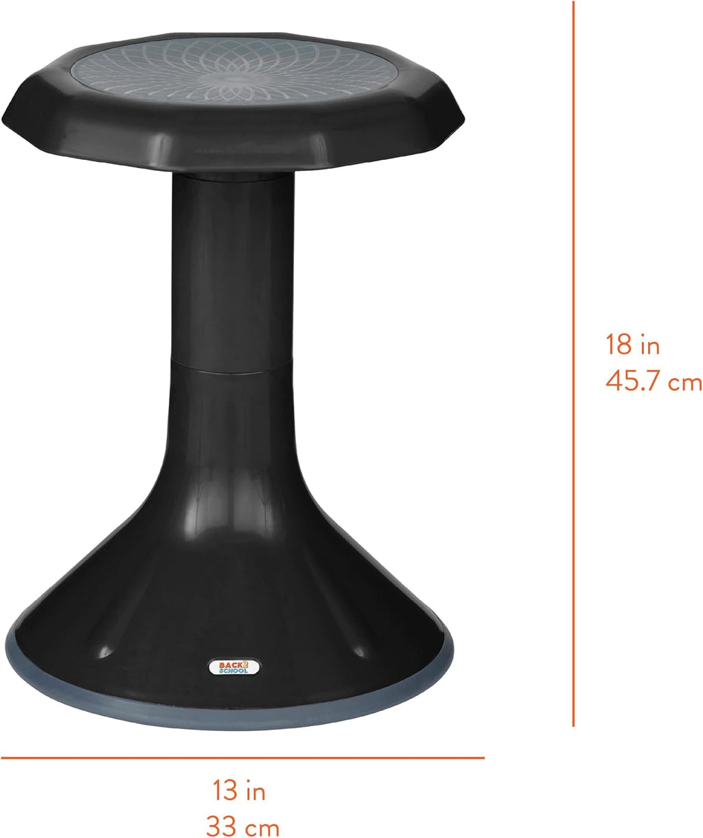 Back2School Express Wobble Sensory Stool for Classroom - 18” Active Flexible Seating Chair for Kids, 220lb Capacity, GREENGUARD Gold Certified, Black