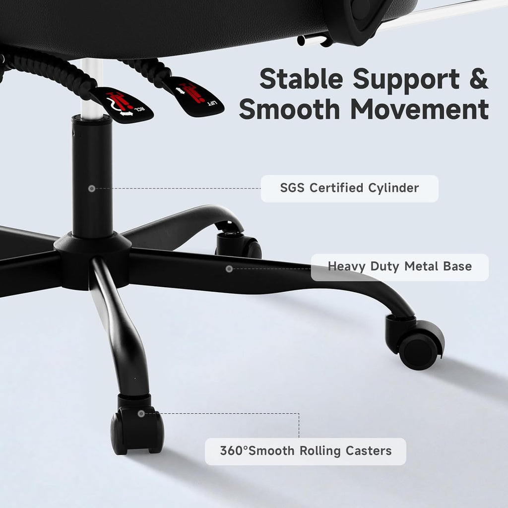 Gaming Chair with Footrest, Ergonomic Leather Computer Chair with Lumbar Support, Height Adjustable High Back Swivel Office Chair for Adults, Gamer Chair for Gaming, Working,Black