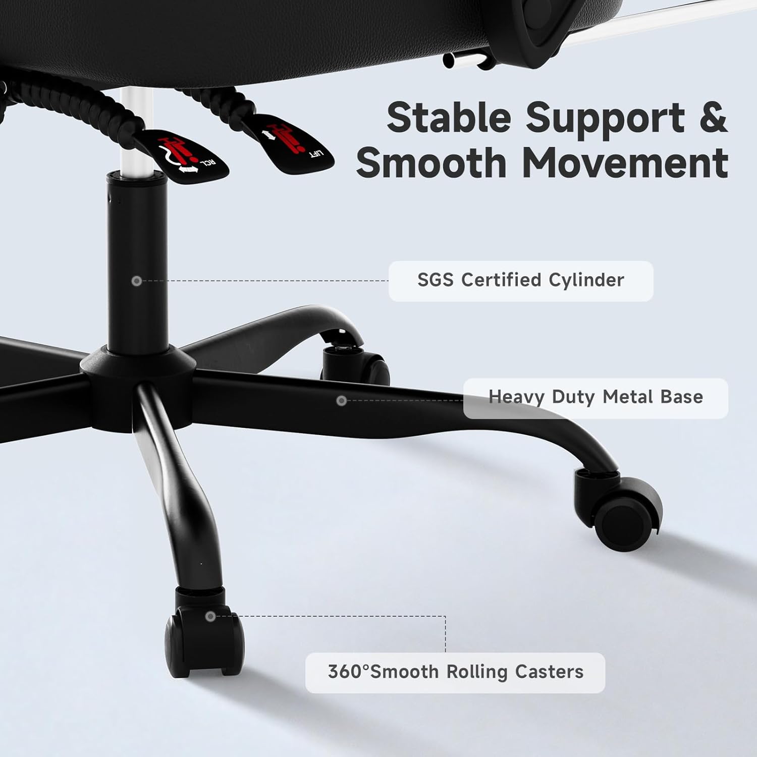 Gaming Chair with Footrest, Ergonomic Leather Computer Chair with Lumbar Support, Height Adjustable High Back Swivel Office Chair for Adults, Gamer Chair for Gaming, Working,Black