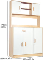 Freestanding Kitchen Pantry Cabinet, Hutch Cabinet with Storage, Tall Sideboard Buffet Cabinet with Doors and Shelves, Microwave Shelf, Wooden Coffee Bar Cabinet for Living Room, Dining Room
