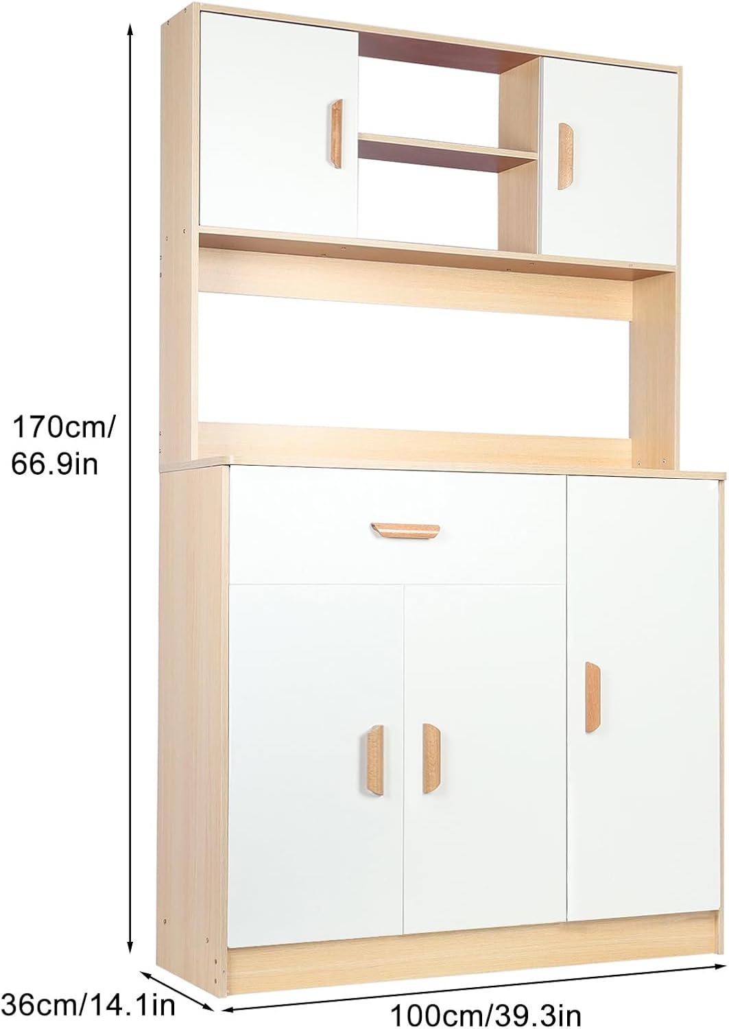 Freestanding Kitchen Pantry Cabinet, Hutch Cabinet with Storage, Tall Sideboard Buffet Cabinet with Doors and Shelves, Microwave Shelf, Wooden Coffee Bar Cabinet for Living Room, Dining Room
