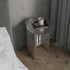 Stainless Steel Round Side Table Creative Metal Coffee Table with Open Storage, Ideal for Bedroom, Living Room, Office, Guest Room, and Study, Silver, 18.1 x 11.0 x 20.1 inches
