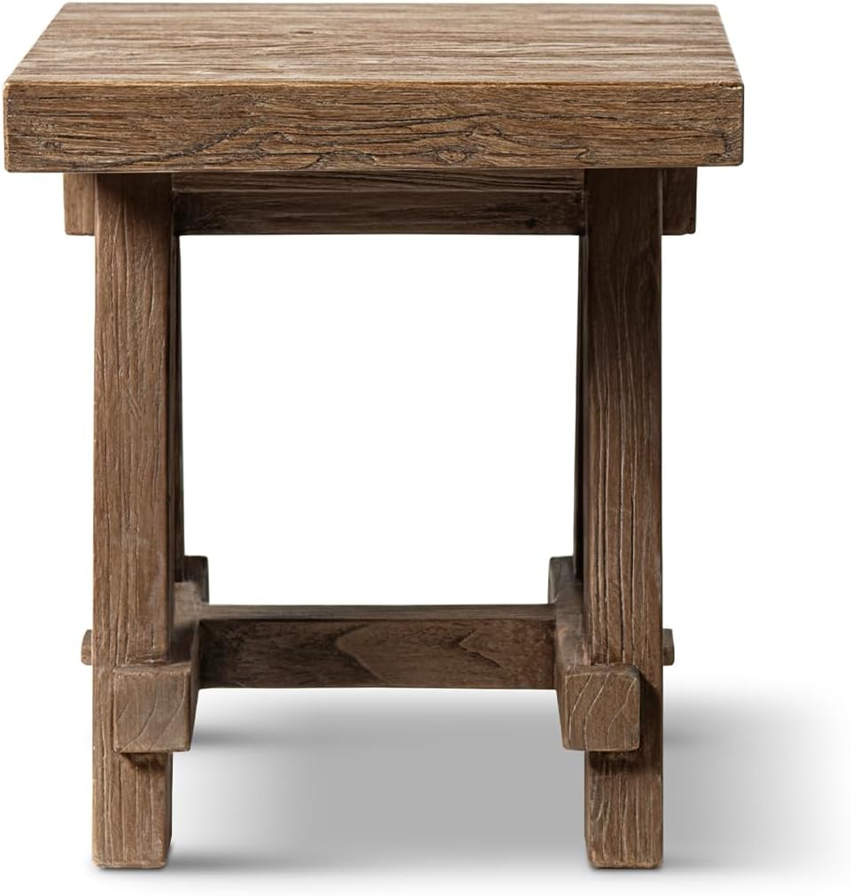 Jennifer Taylor Home Hawthorne 18” Square Reclaimed Elm Trestle Side Table, Heritage Medium-Dark Brown Reclaimed Elm