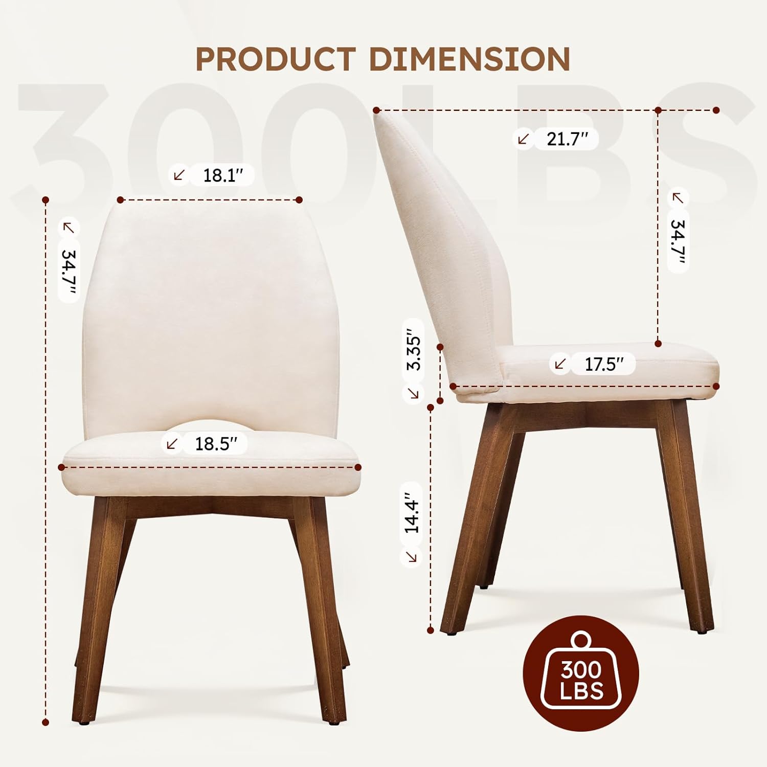 Dining Chairs Set of 4, Upholstered Kitchen Chairs with Unique Cutout High Back & Wood Legs, Comfortable Fabric Side Chair for Dining Room, Living Room, Beige