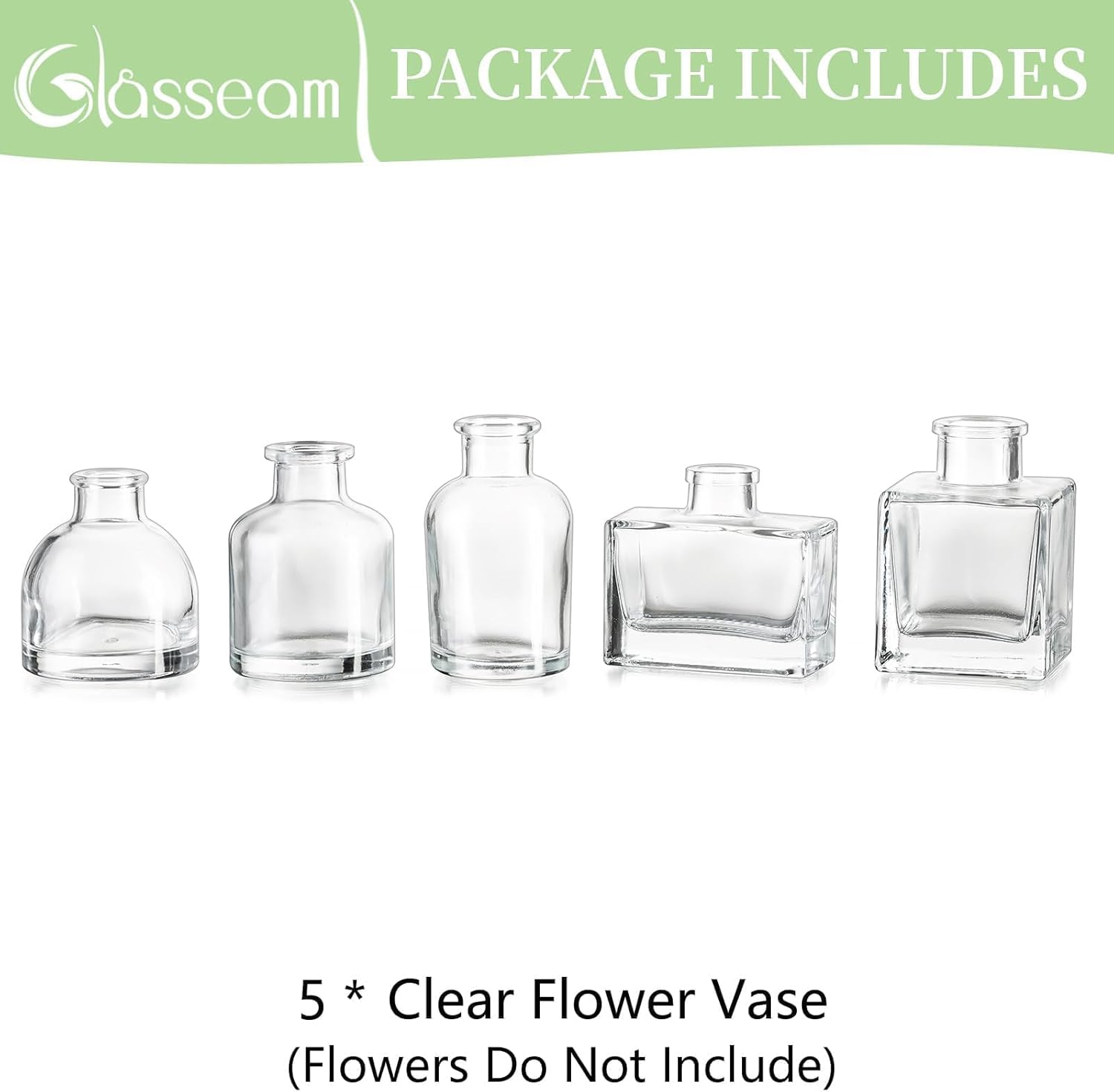 Glasseam Mini Glass Bud Vases: Small Clear Vases for Centerpieces Cute Tiny Flower Vase Set of 5 for Flowers Modern Centerpiece Decor for Wedding Party Dining Room Decoration