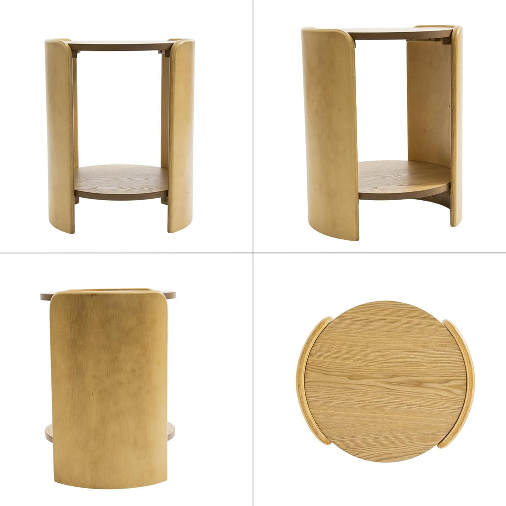 DUOMAY Wood Side Table, 15.5" Wide Round End Table with Storage Shelf Mid Century Modern Bedside Table for Living Room Apartment, Natural Oak Color