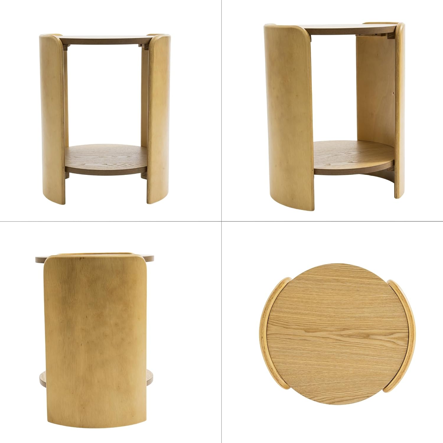 DUOMAY Wood Side Table, 15.5" Wide Round End Table with Storage Shelf Mid Century Modern Bedside Table for Living Room Apartment, Natural Oak Color