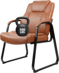 CLATINA Guest Chair Big & Tall 500 lbs, PU Leather Office Reception Chairs, Sled Base, No Wheels, Brown, Waiting Room, Conference, Lobby, Living Room