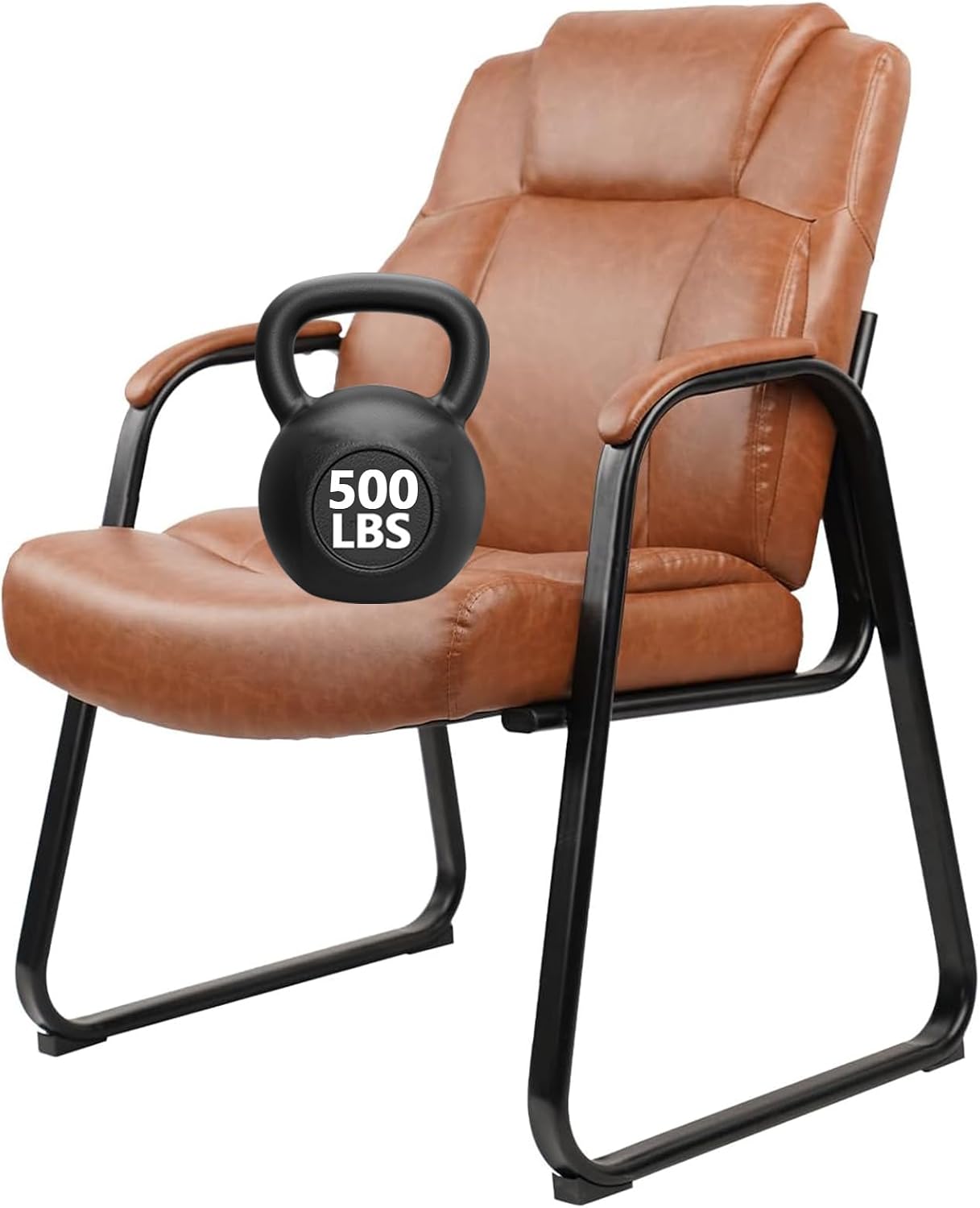 CLATINA Guest Chair Big & Tall 500 lbs, PU Leather Office Reception Chairs, Sled Base, No Wheels, Brown, Waiting Room, Conference, Lobby, Living Room