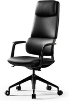 TOMU Genuine Leather Office Desk Chair, Ergonomic Leather Executive Office Chair, Upgraded Wood Grain Finish and S Curve Back with Solid Aluminum Frame, Luxury and Mordern