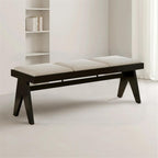 Modern Retro Wooden Upholstered Dining Table Cloakroom Shoe-Changing Stool Bedroom Bed-end Entryway(Small)