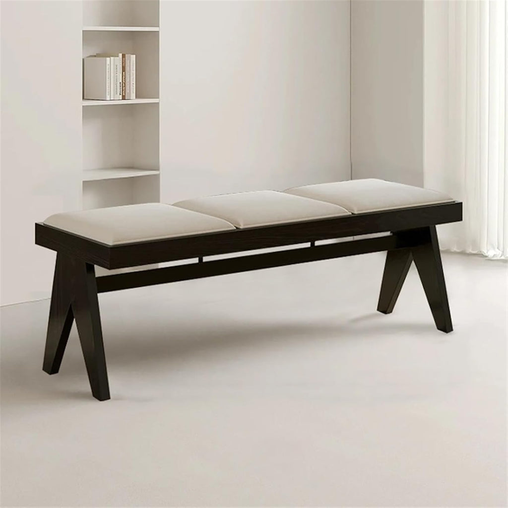 Modern Retro Wooden Upholstered Dining Table Cloakroom Shoe-Changing Stool Bedroom Bed-end Entryway(XS)