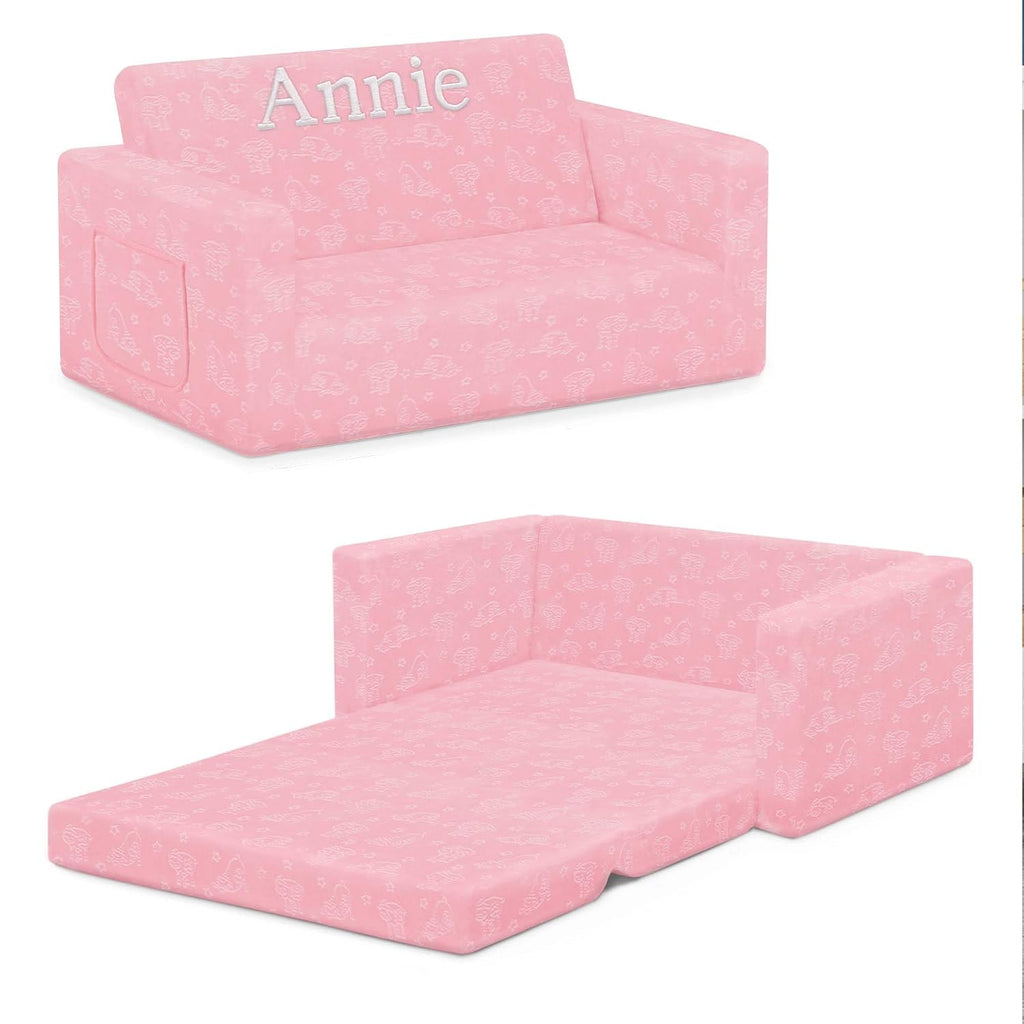 Serta Perfect Sleeper Personalized Extra Wide Convertible Sofa to Lounger, Comfy 2-in-1 Flip Open Couch/Sleeper for Kids, Pink