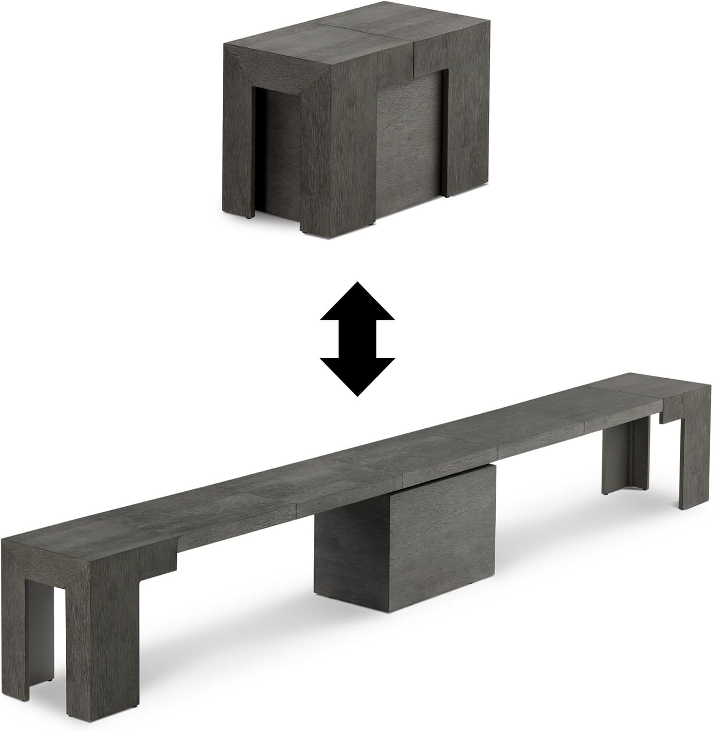 Transformer Table - Extendable Dining Bench, Solid Wood Expandable Seating 1–6, Multifunctional Dining Bench with Integrated Storage, Modern Farmhouse Wood Bench, Dark Grey