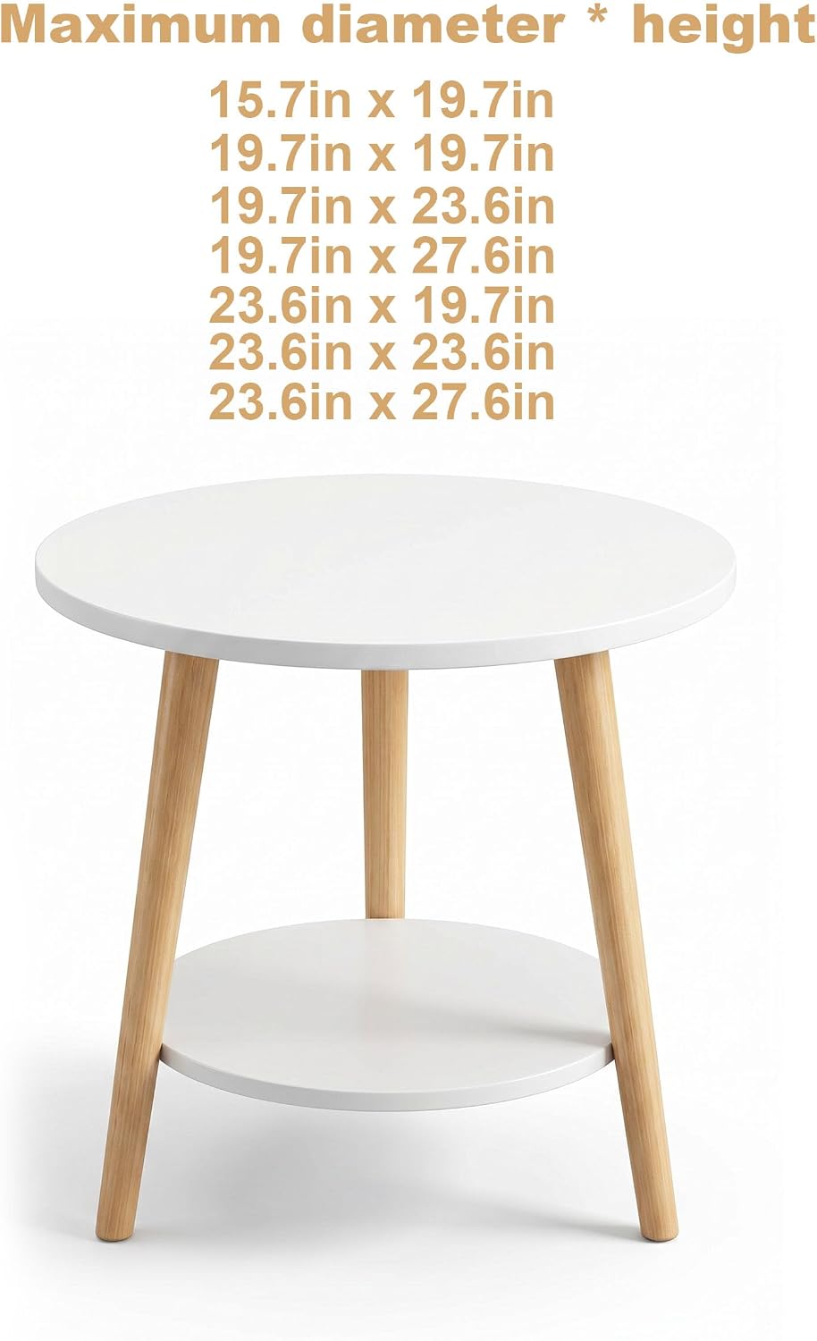 Round Side Table 2-Tier Wood Coffee Table Night Stand with Stable Triangle Legs for Living Room, Bedroom, Couch, Bedside