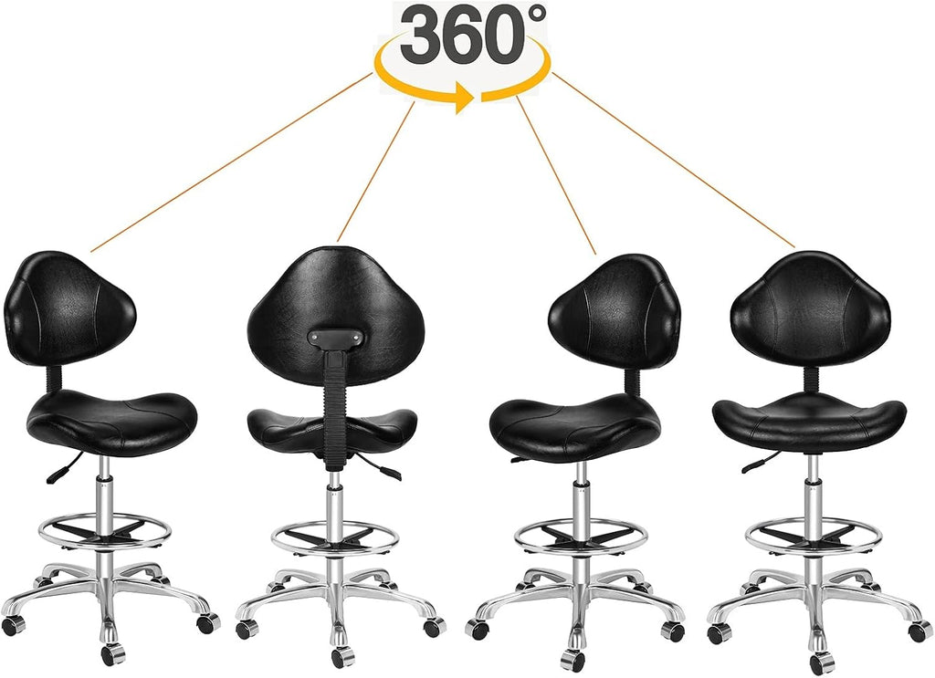 Kaleurrier Ergonomic Drafting Chair with Back Support,Multi-Functional Height Adjustable Swivel Rolling Stool,Multi-Purpose Home Office Desk Chair (Black)