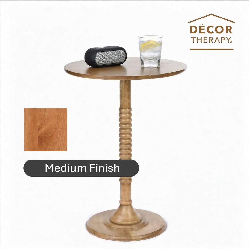 Decor Therapy Crewe Round Contemporary Side Table, Pedestal Base, High Top Cocktail Table for Kitchen or Living Space - Medium Wood