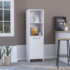 Kitchen Pantry 59" H,Two Open Storage Shelves,Single Door Cabinet,Two Interior Shelves,White