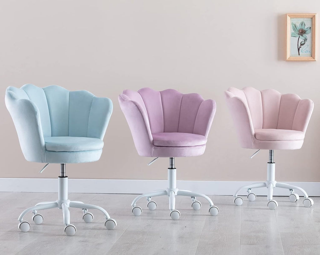 CIMOTA Cute Kids Desk Chair,Velvet Bedroom Chair Adjustable Child Computer Chair Swivel Shell Vanity Chairs for Girls Bedroom/Study Room, Light Blue