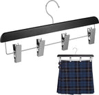 DoubleFill 1 Pcs Kilt Hanger 15.8 Inches Wooden Duty Skirt Hangers with 4 Clips for Closet (Black)