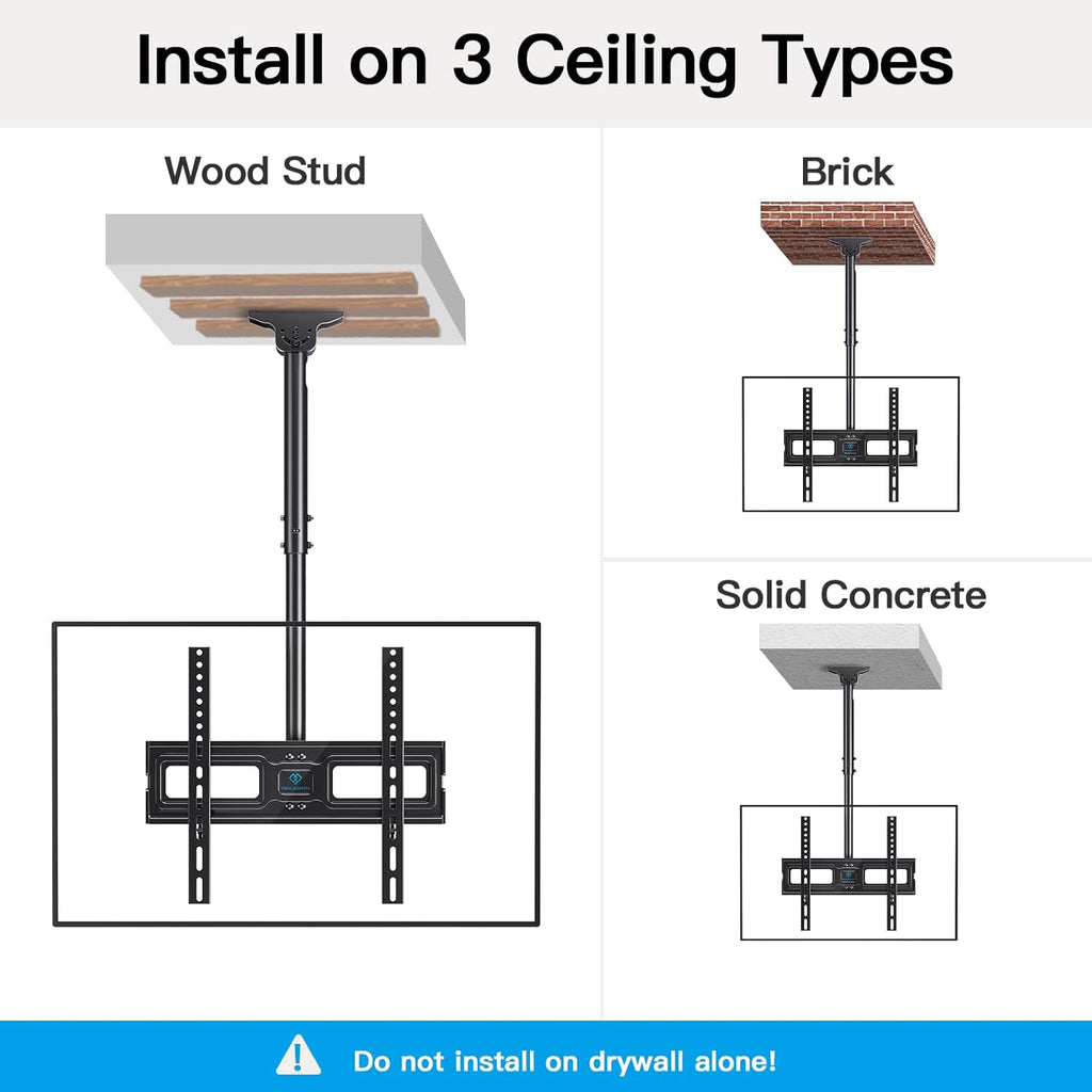 PERLESMITH Ceiling TV Mount for 26-65 inch Flat Screen Displays, Max VESA 400x400mm, Hanging Adjustable Ceiling TV Bracket Fits Most LCD LED OLED 4K TVs, Pole Ceiling Mount Holds up to 110lbs, PSCM2