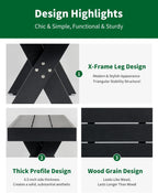 Outdoor Bench 500LBS, HIPS Poly Lumber 2-Person Garden Bench, Weatherproof Won't Rot or Fade, Wood Grain Patio Bench for Garden, Porch, Backyard and Park – Black