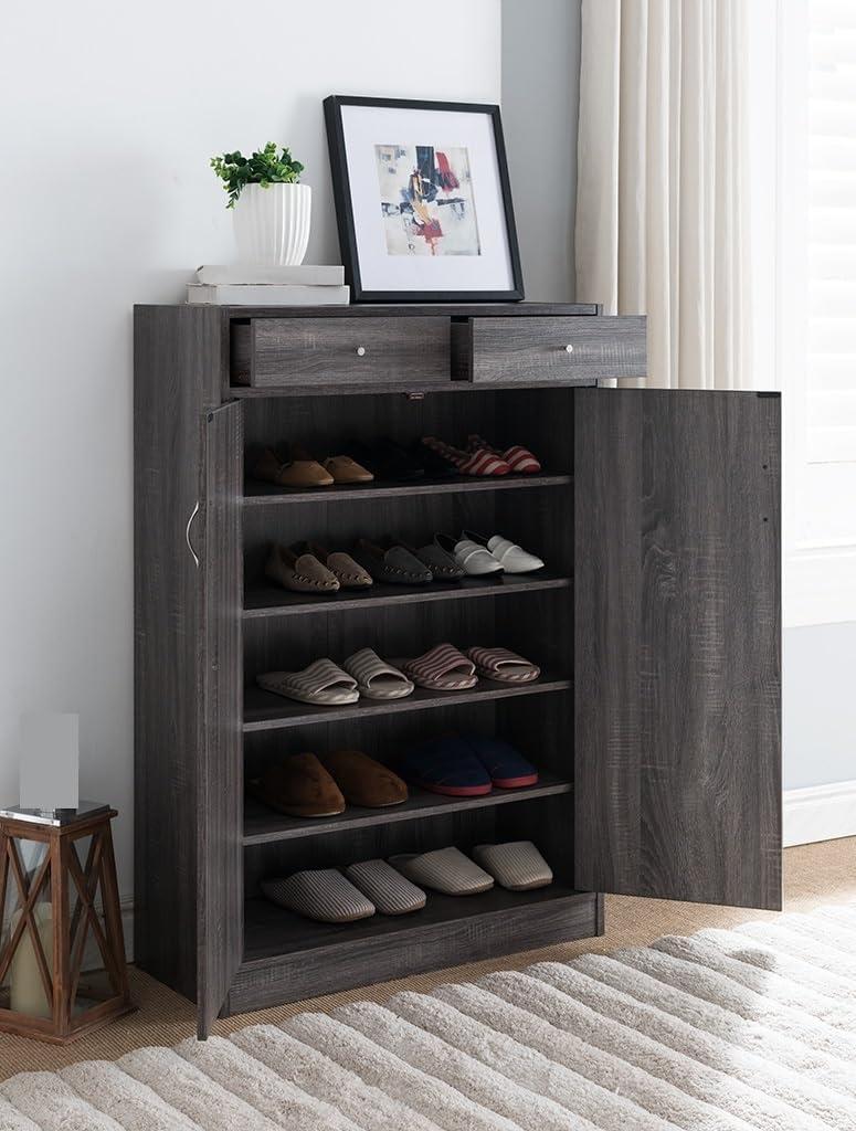 Vintage Rustic Shoe Cabinet, Two Door Storage Cabinet with Two Drawers, Fits 15 Pair of Shoes,for Kitchen Home