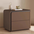 Solid Wood Small Bedside Tables for Spaces Modern Nightstand with 2 Drawers, Bedside Table with Leather, Fashion Night Stand for Bedroom, No Assembly Required(Brown Left,19.6*in)