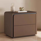 Solid Wood Small Bedside Tables for Spaces Modern Nightstand with 2 Drawers, Bedside Table with Leather, Fashion Night Stand for Bedroom, No Assembly Required(Brown Left,19.6*in)