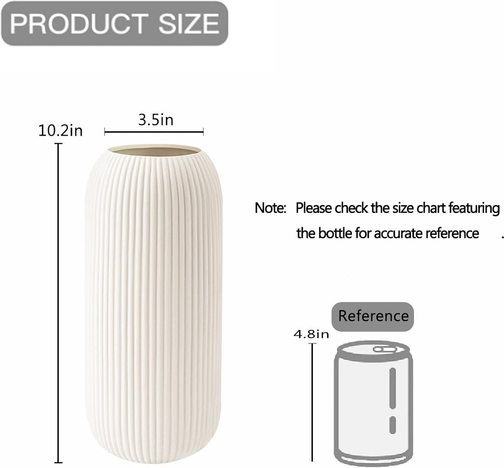 Ceramic Vase for Flowers – Modern Small Ribbed Textured Flower Vase for Home Decor, Pampas Grass, Decorative, Farmhouse, Coffee Table, Kitchen Centerpieces, Bookshelf and Home Living (XL White)