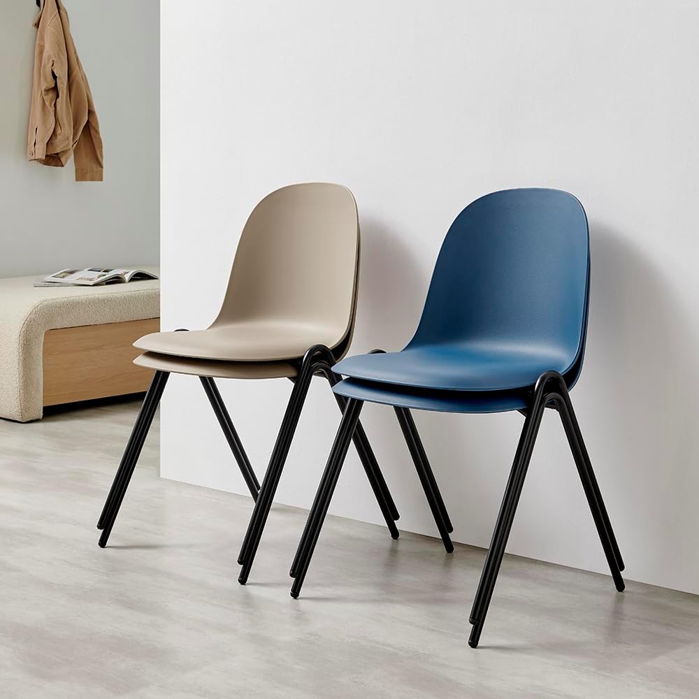 Blue Stackable Plastic Chair with Metal Leg, Quick Assembly Waiting Room Chairs, 300lb Capacity Commercial Event Reception Chair, Indoor and Outdoor Restaurants School Classroom, Set of 4