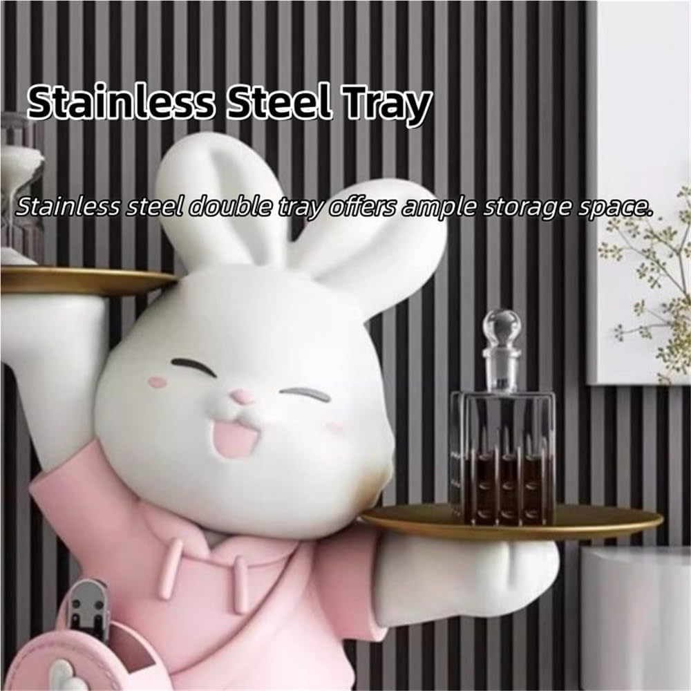 Rabbit Shaped Side Table, Accent Table for Triple Storage, Creative Couch Table, Bedside Tables Use in Living Room, Bedroom and Entrance Hall(Pink)