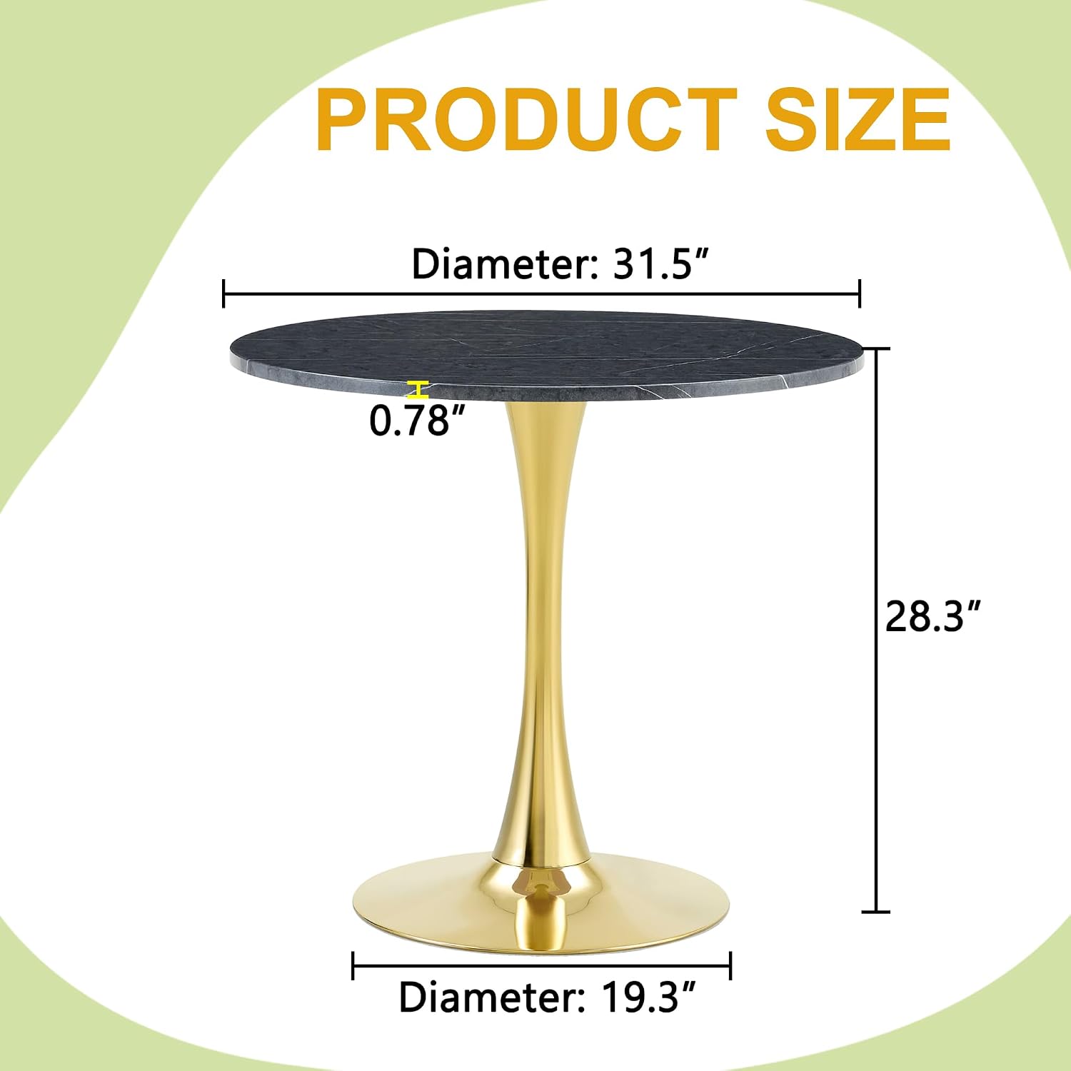 Marble Pattern Round Dining Table for Small Space,32" Tulip Tables with Gold Metal Pedestal Base,Bistro Table for 2/3/4 People for Office,Apartment,Kitchen,Break Room(Only Table)