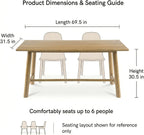 CIMOTA 69" Dining Table for 4-6, Wood Kitchen Table with Solid Wood Legs, Modern Farmhouse Dining Furniture for Dining Room, Living Room & Home Office, Natural Finish
