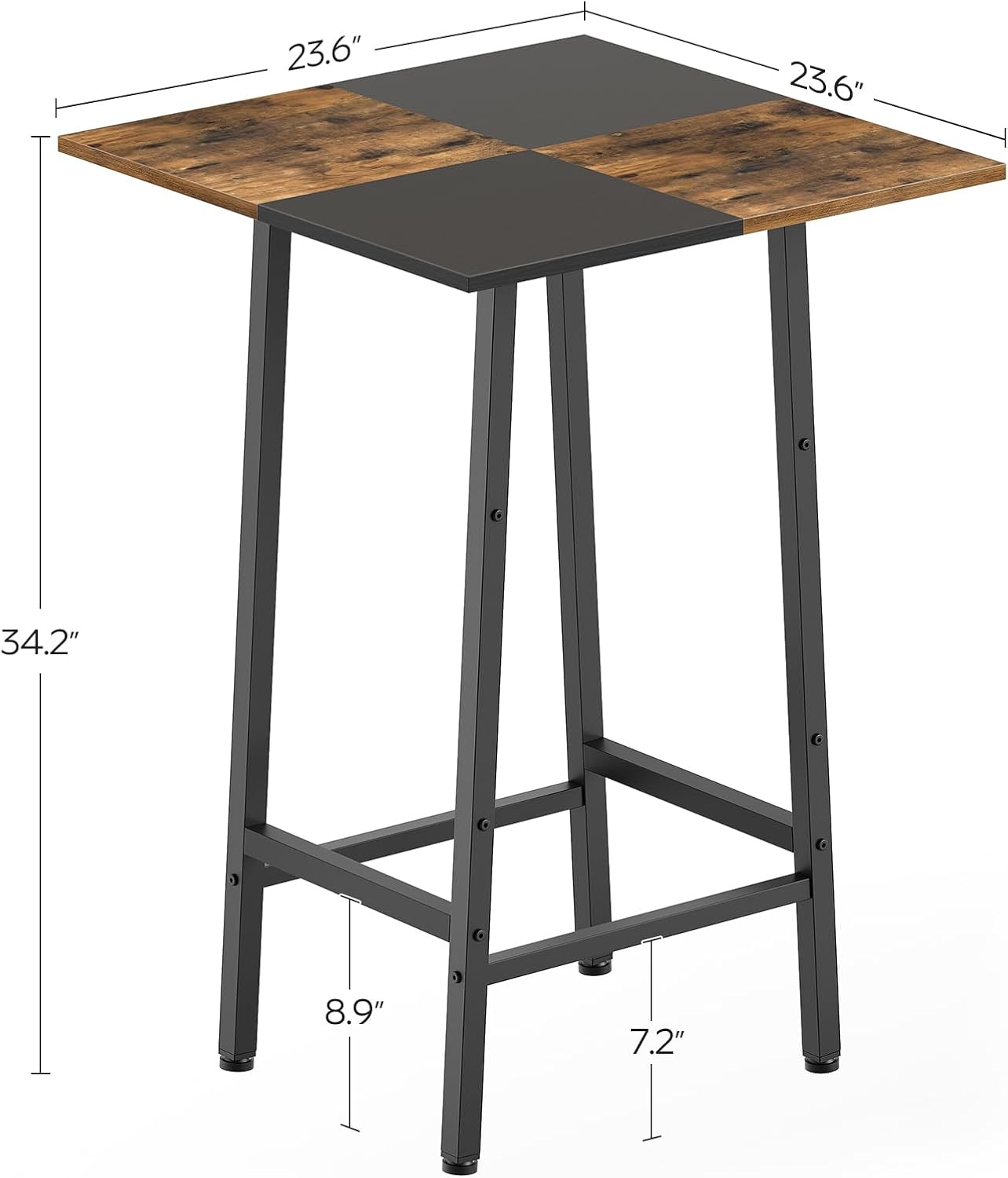 YATINEY Bar Table, Kitchen Dining Table, Bar Counter Height Table, Pub Color Matching Breakfast Table, for Dining Room, Tavern, Coffee Corner, Party, Rustic Brown and Black BT02BR