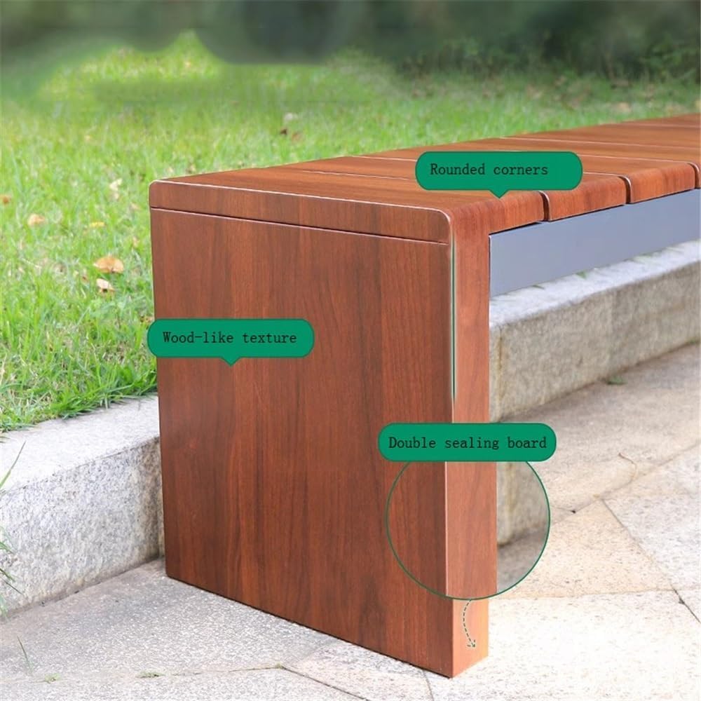 Garden Outdoor Garden Backless Bench, Steel with Wood Grain Park Chair, for Balcony Yard Porch Seating Seat(Medium)