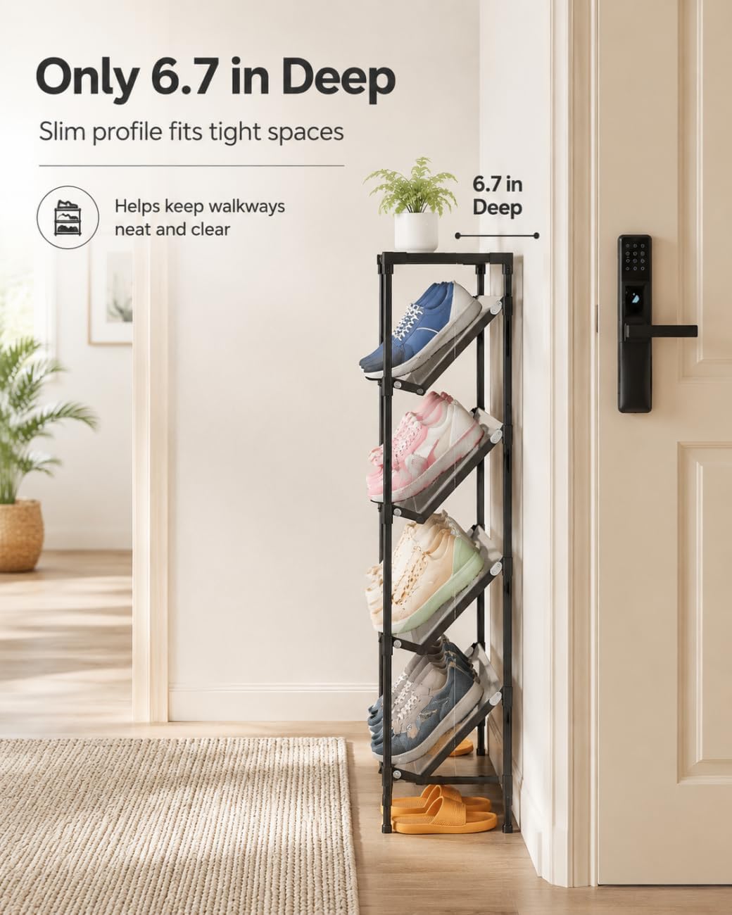 Space-Saving Angled Shoe Rack, 5/6-Tier Slim Entryway Organizer (5-Layer)