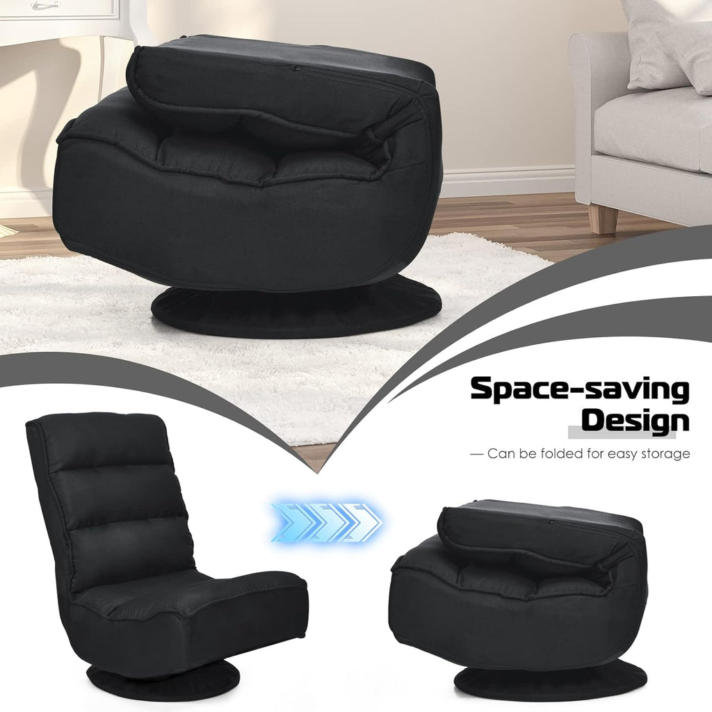 COSTWAY Folding Floor Chair, Adjustable 5-Position Video Gaming Chair with 360 Degree Swivel, Detachable Cover, Padded Backrest, Multipurpose Living Room Floor Lounger for TV, Reading, Playing (Black)