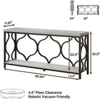 IBF Narrow extra long Sofa Console Table, 63 Inch Modern Entryway Table Behind Couch with Storage shelf, 2-Tier Industrial Wooden Metal Hallway Accent Sofa Tables for Living Room Foyer, Light Grey Oak