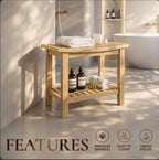 Bamboo Stool – Natural Wood Finish, Eco-Friendly Small Bench for Bathroom, Bedroom, Entryway, or Spa – Durable, Lightweight & Stylish Seating or Step Stool