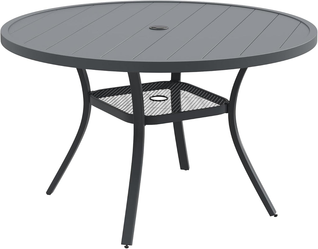 DIFY 48" Round Patio Dining Table for 6, All Weather Round Outdoor Metal Dining Table with 1.57" Umbrella Hole, Perfect for Backyard Lawn Garden, Grey