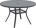 DIFY 48" Round Patio Dining Table for 6, All Weather Round Outdoor Metal Dining Table with 1.57" Umbrella Hole, Perfect for Backyard Lawn Garden, Grey
