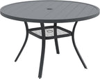 DIFY 48" Round Patio Dining Table for 6, All Weather Round Outdoor Metal Dining Table with 1.57" Umbrella Hole, Perfect for Backyard Lawn Garden, Grey