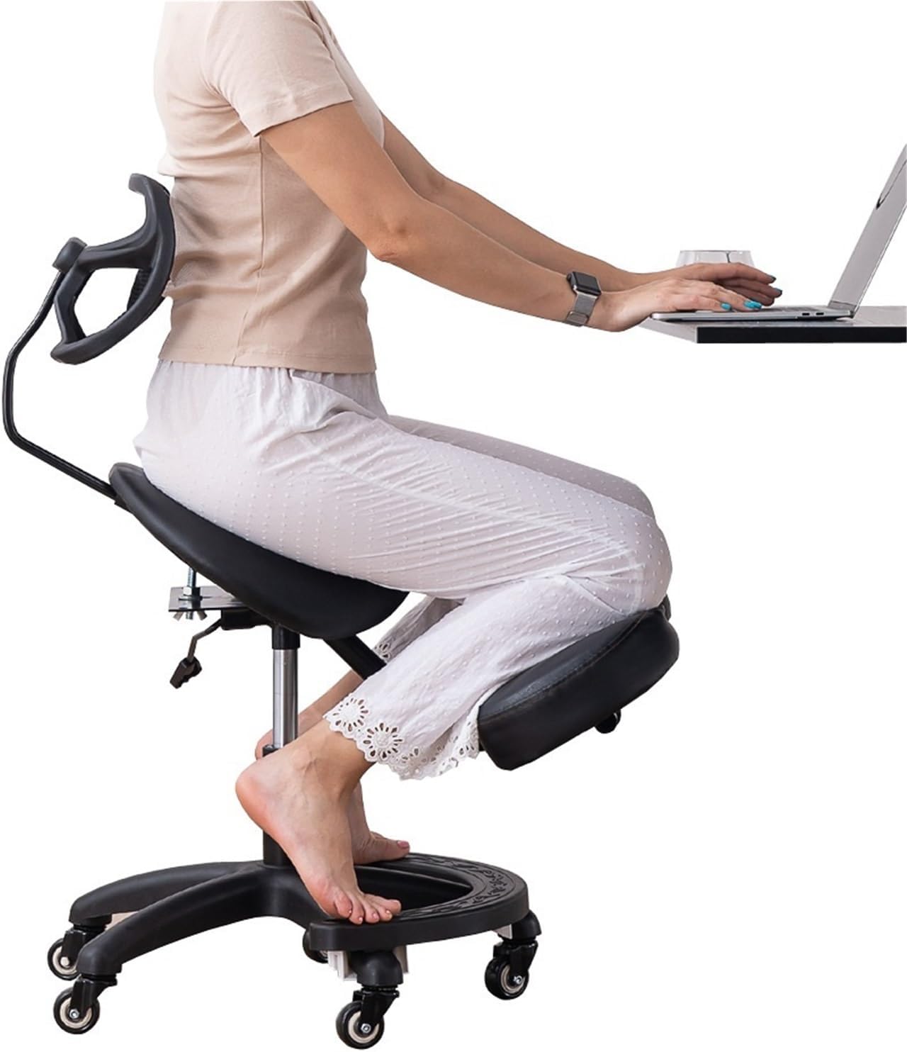 Kneeling Chair, Ergonomic Kneeling Chair, Ergonomic Kneeling Chair with Back Support, Lumbar Support Kneeling Chair with Adjustable Height and Footrest,Office Home Padded Stool