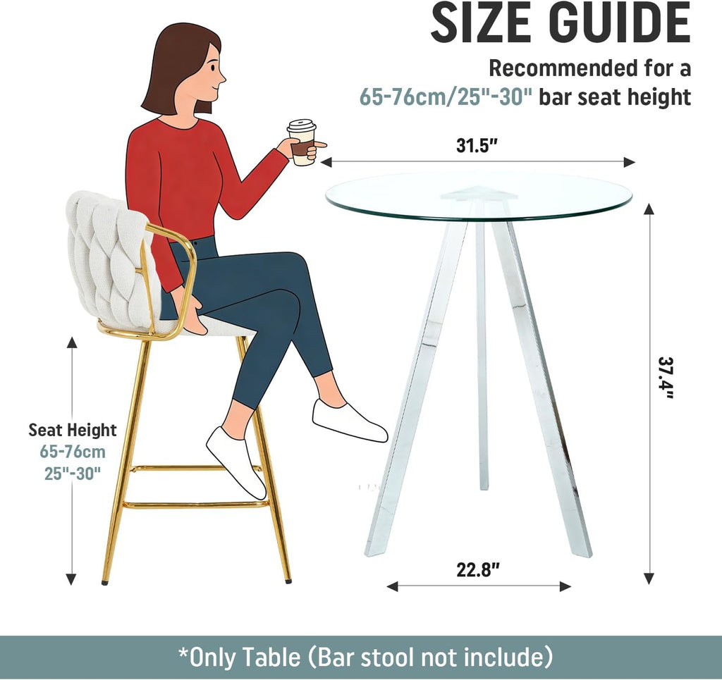 2 Pack Round Pub Table, 37.4" High Top Bar Table, 31.5" Small Cocktail Tables with Silver Metal Base & Glass Top, for Small Spaces, Bistro Pub, Cafe(Silver)